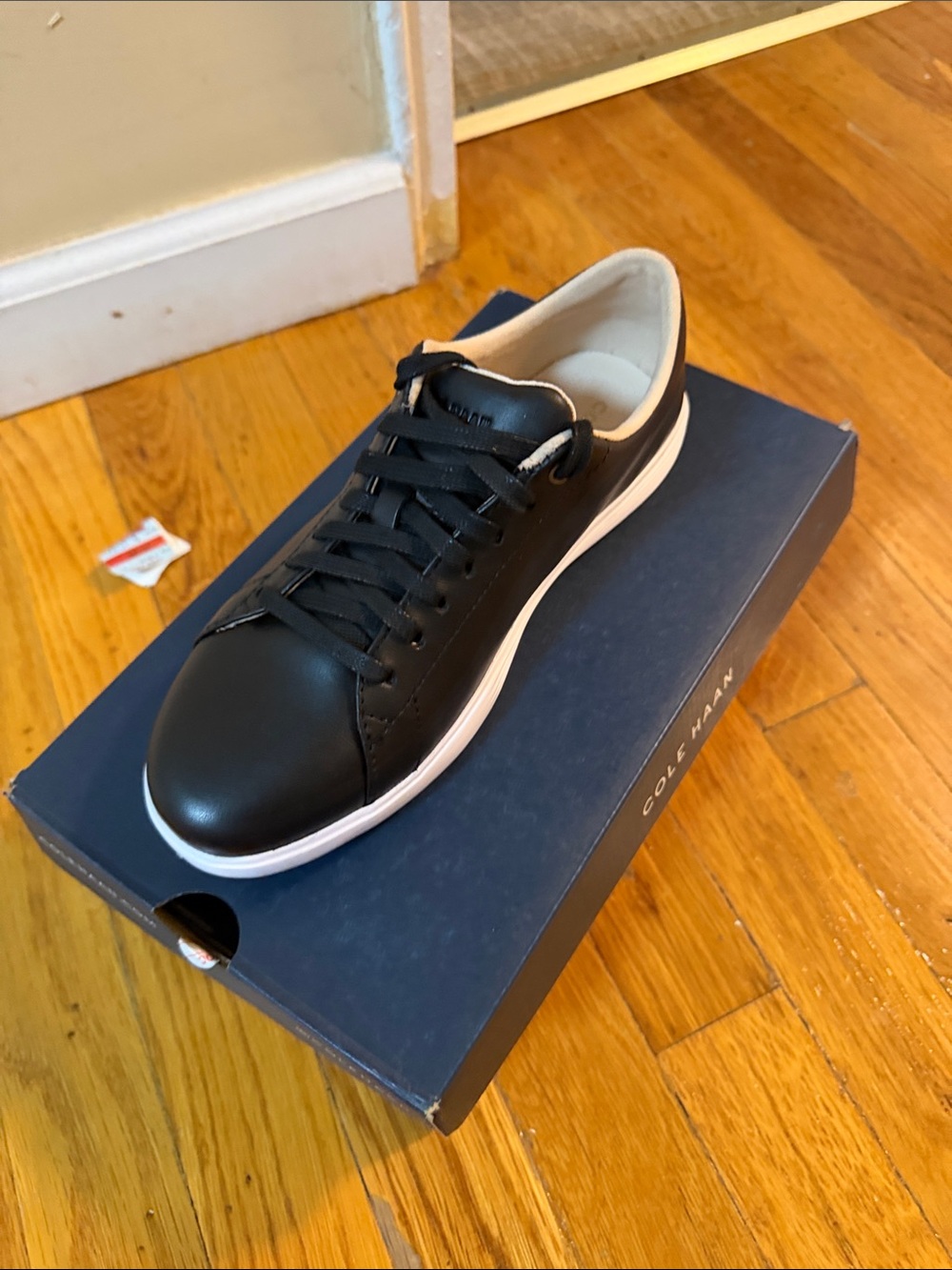 Cole Haan Black Leather Low-Top Sneaker with White Sole